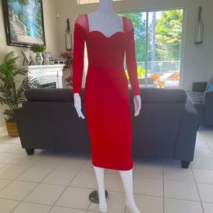 Red Off Shoulder Fitted Midi Dress